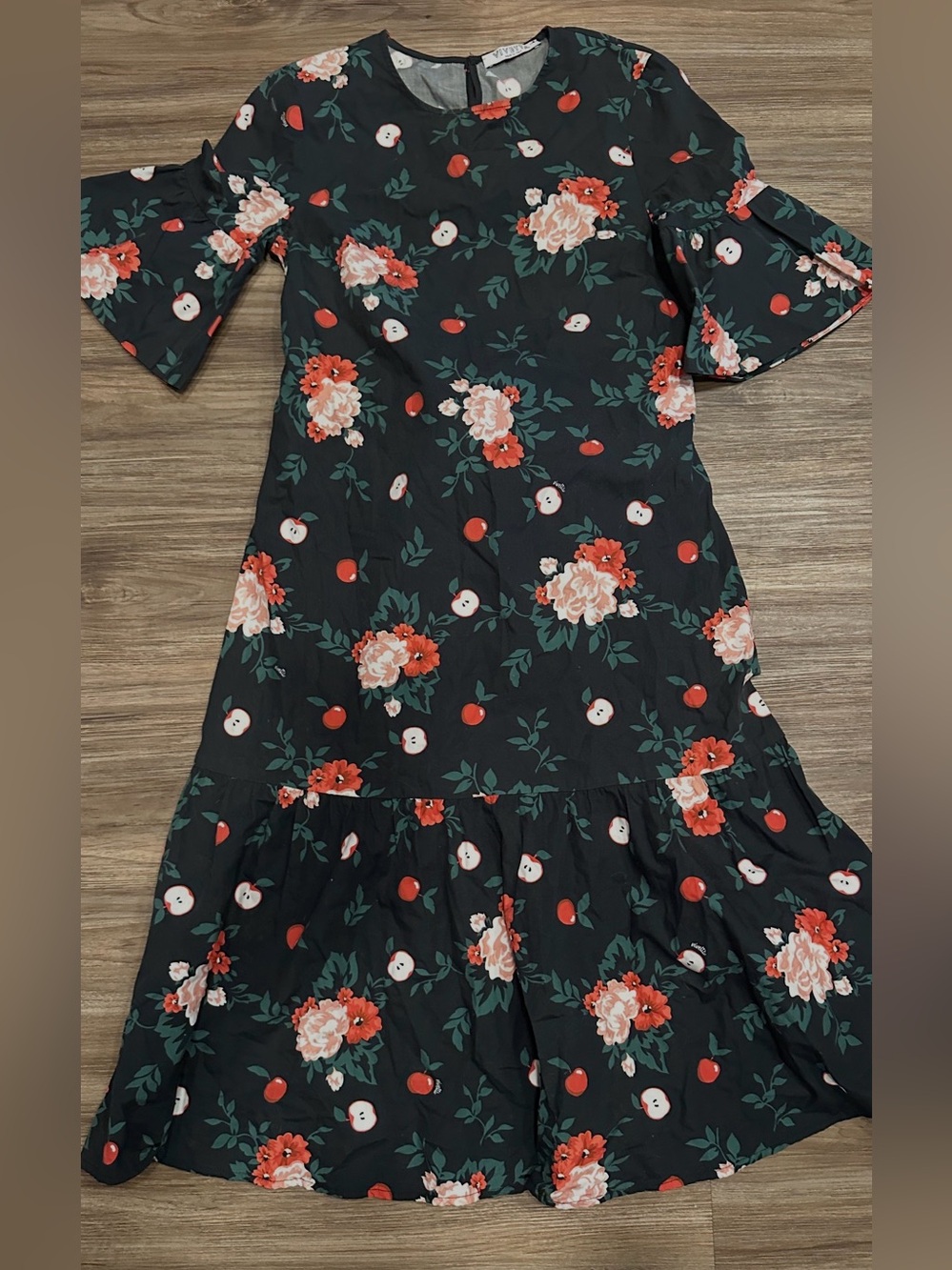 Women Black Floral & Apple  Casual Dress